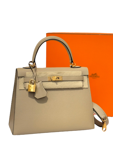 [#ANS169AD] Hermes Kelly 25 Sellier Bag (S2/Trench/Ghw)