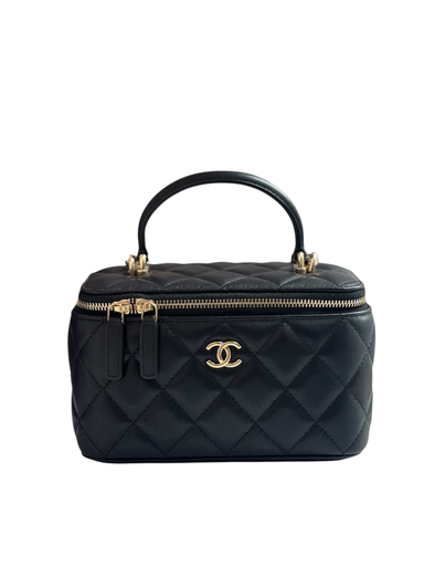 [#X6GUG672] Chanel long vanity case top handle(Bk/Ghw)