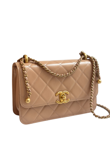 [#JPGG13A1] Chanel seasonal double adjustable chain flap bag(Beige/Ghw)
